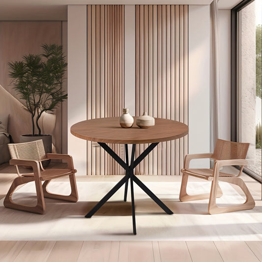 Mid-Century Modern 39 Inch Walnut Round Dining Table