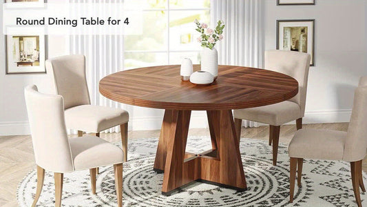 47 Inch Farmhouse Dining Table, Rustic Round Dinner Table for 4, Ideal for Home Dining Room And Living Room, Offering A Countrified Touch to Your Decor